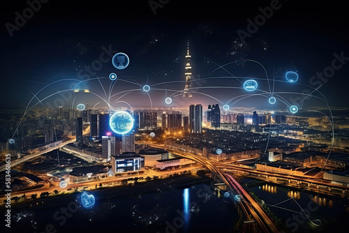 Air in the urban landscape with intellectual services Illustration AI Generat...