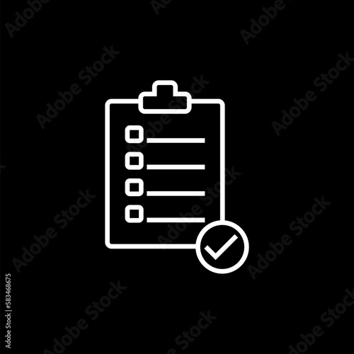 Approved checklist line icon isolated on black background