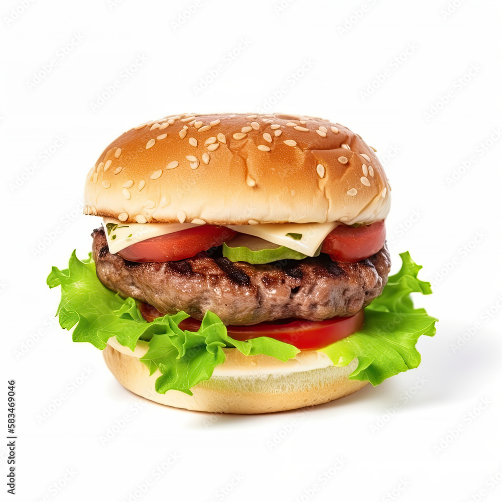 Beef Burger Isolated. Illustration AI Generative Beef Burger Isolated. Illustration AI Generative