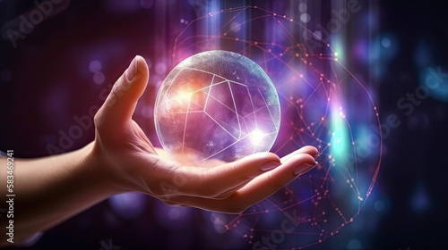 Hands with virtual Global Internet connection metaverse Illustration AI Gener...