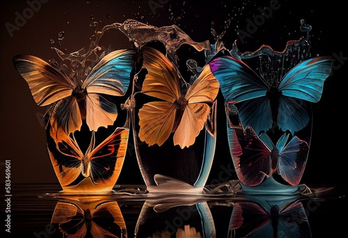 Fotografie, Tablou Abstract butterflies arise from liquid. Generative AI