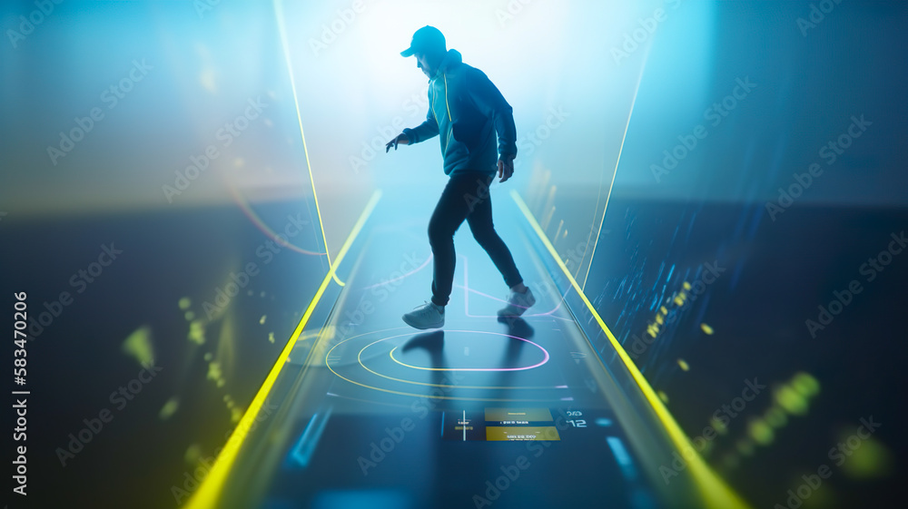 Exercise,runnung with digital technology or gadget system progarm.smart lifestyle with healthy concepts.Generative ai images Exercise,runnung with digital technology or gadget system progarm.smart lifestyle with healthy concepts.Generative ai images