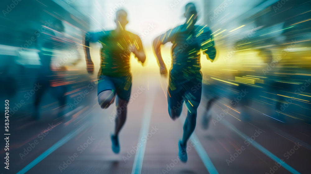  Exercise,runnung with digital technology or gadget system progarm.smart lifestyle with healthy concepts.Generative ai images