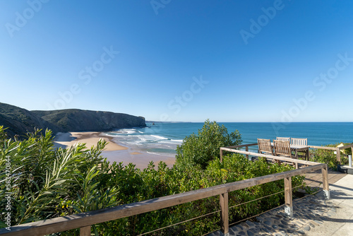 Beach view at Arrifana beach known as Praia da Arrifana in the Algarve  Portugal. Costa Vicentina Natural park