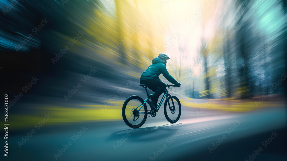  Exercise,ride bike with digital technology or gadget system progarm.smart lifestyle with healthy concepts.Generative ai images