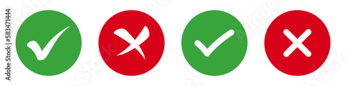 Check mark and X mark icon. Checkmark and x mark icons for apps and websites. Green and red check mark icon on white background.