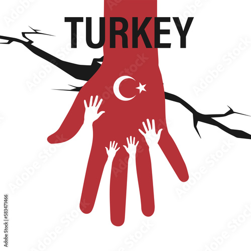 The EARTHQUAKE killed thousands of people in Turkey. A helping hand to earthquake victims. Turkish flag. Earthquake in Turkey. Major earthquakes in eastern Turkey on February 6, 2023.