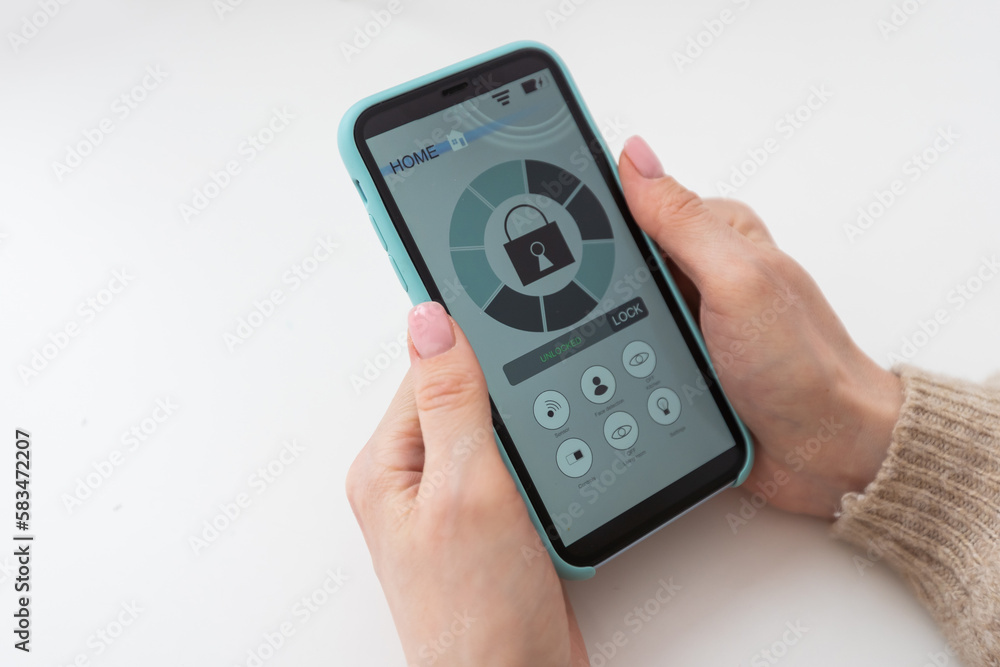 Woman holding phone with blank screen in hand Woman holding phone with blank screen in hand