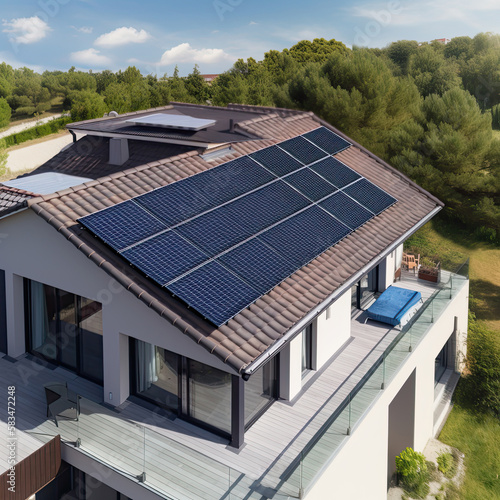 Wallpaper Mural House with solar battery Illustration AI Generative. Torontodigital.ca