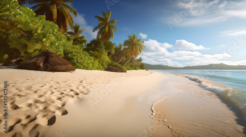 Sandy tropical beach with palm trees (ai generated) © SpringsTea