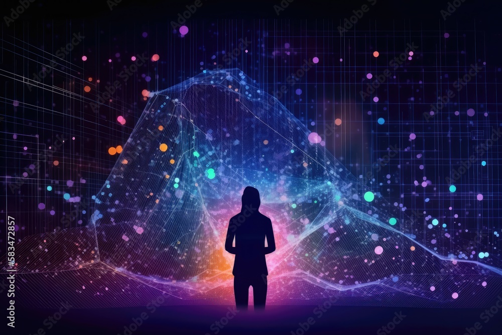 The concept of data research, data mining, business analytics, querying, analysis, and visualization of complex information is illustrated through big data flow technology. Generative AI The concept of data research, data mining, business analytics, querying, analysis, and visualization of complex information is illustrated through big data flow technology. Generative AI