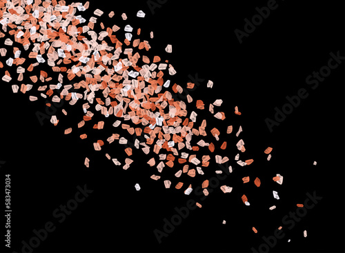 A scattering of crystals of himalayan salt. Realistic vector illustration isolated on black background.