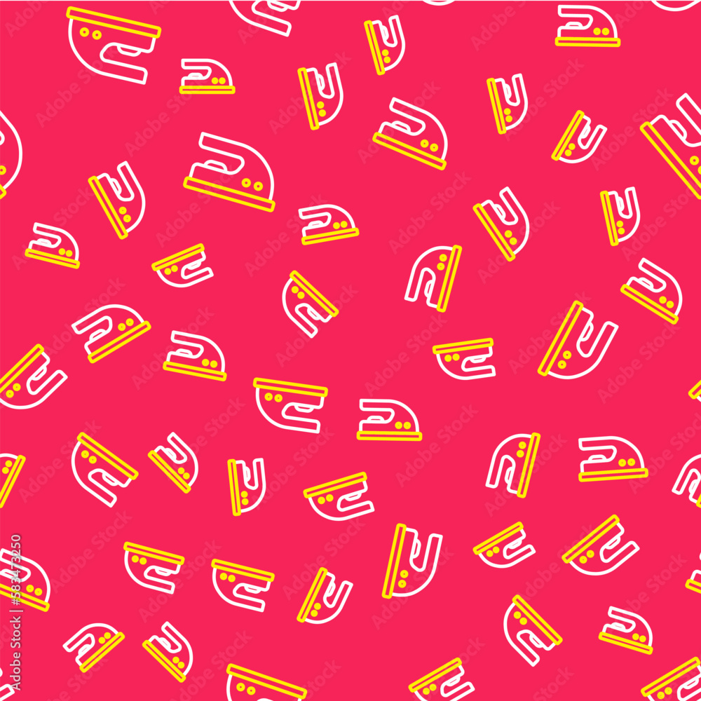 Line Electric iron icon isolated seamless pattern on red background. Steam iron. Vector Line Electric iron icon isolated seamless pattern on red background. Steam iron. Vector