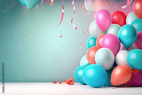 Birthday Party Background with Balloons. Illustration AI Generative.