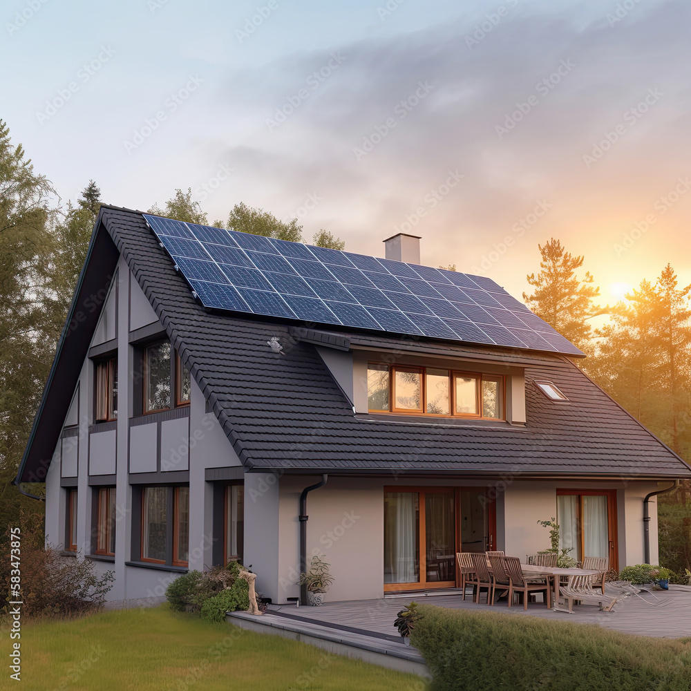 House with solar battery Illustration AI Generative. House with solar battery Illustration AI Generative.
