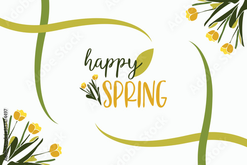 hello spring with leaf and flower vector background.
