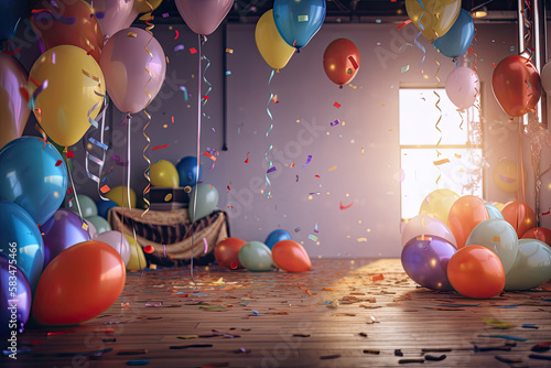 Birthday Party Background with Balloons. Illustration AI Generative.