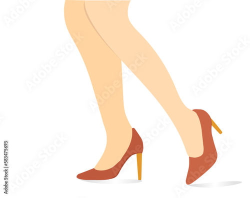 Stylish lady shoes design, a woman walking wearing footwear. Side view of women legs wearing high heels, sling back heels, pumps, kitten heels shoes.