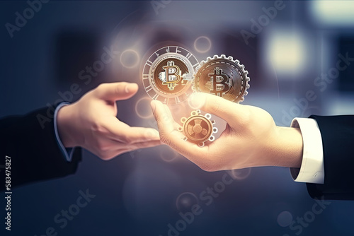 Businessman shows the trend of driving digital currency. Illustration AI Gene...