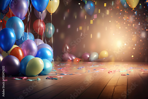 Birthday Party Background with Balloons. Illustration AI Generative.