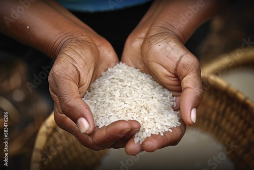 Hands Holding Rice - Poverty - World Hunger photo