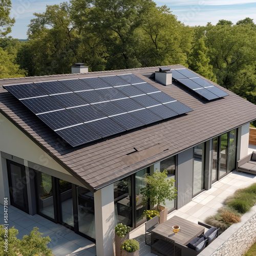 House with solar battery Illustration AI Generative.