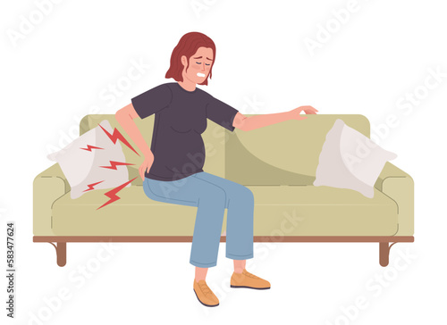 Pregnant woman struggling with lower back pain semi flat color vector character. Editable figure. Full body person on white. Simple cartoon style spot illustration for web graphic design and animation