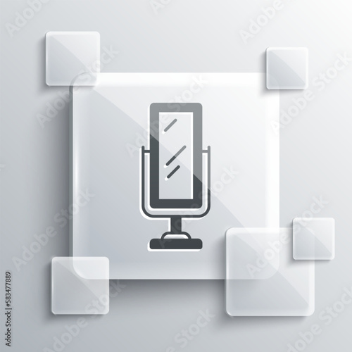 Grey Big full length mirror for bedroom, shops, backstage icon isolated on grey background. Square glass panels. Vector