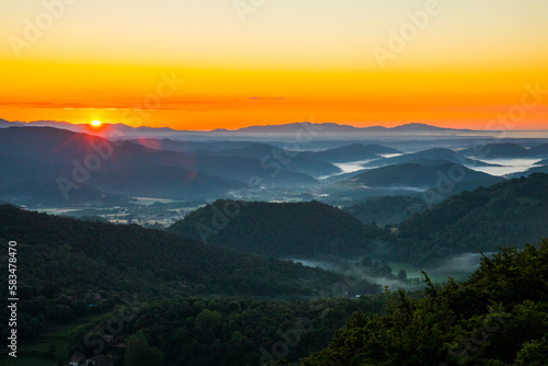 Spring sunrise in La Fageda D En Jorda Forest, La Garrotxa, Spai