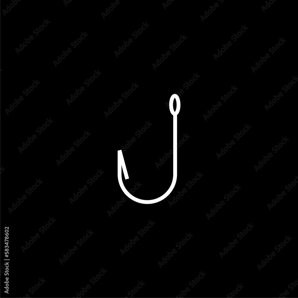 Hook line icon. Fishing tackle sign isolated on black background