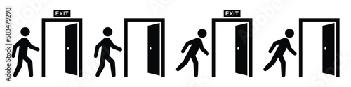 Sign and exit door icon, vector illustration