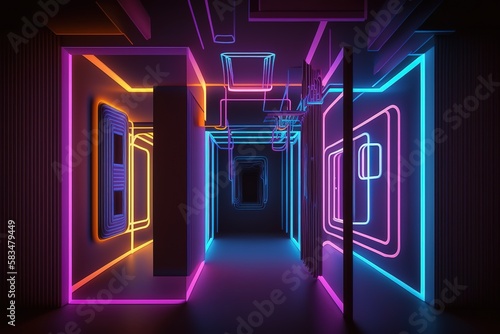 Neon lights, Modern Futuristic Sci Fi Background, generative AI