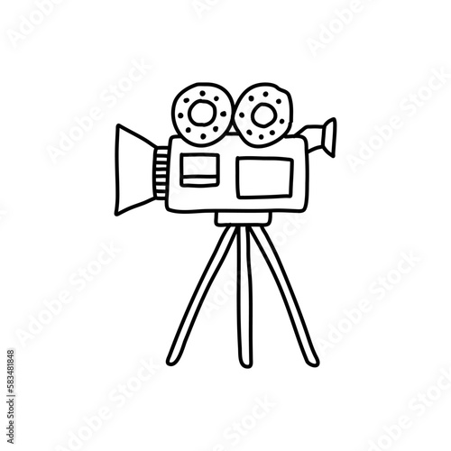 Cinema video recorder doodle or sketch vector. Line drawing of retro old classic video recorder