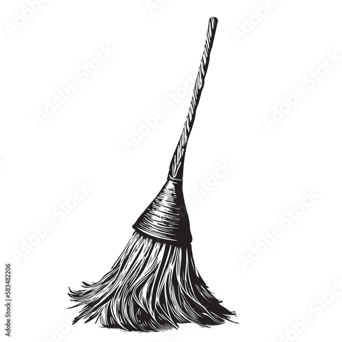 Witch broom hand drawn sketch Halloween illustration