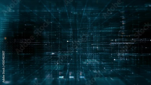 Advanced motion graphic digital data matrix web3 IOT cyber environment simulation big data analytic artificial intelligent simulation, head up display background