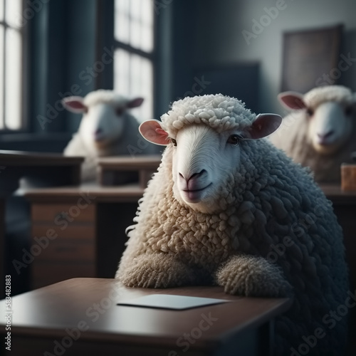 Sheep in a classroom. Generative AI