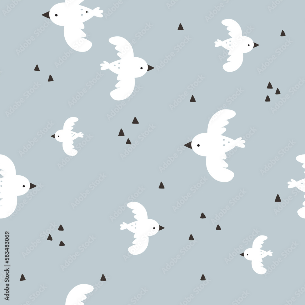 Obraz premium vector seamless boho pattern with white birds