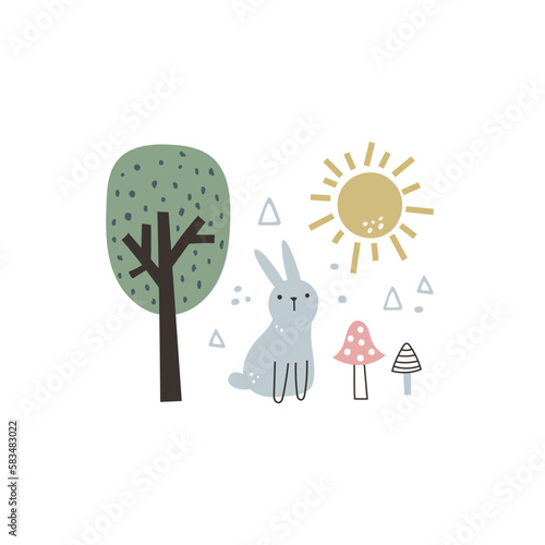 vector boho cute illustration with a rabbit