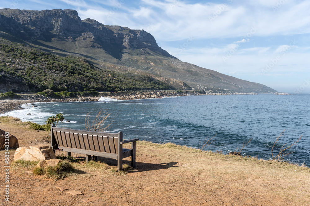 bench on shore near Oudekraal ; Cape Town