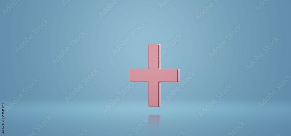 3d light pink plus sign isolated on blue background with reflection 3d light pink plus sign isolated on blue background with reflection