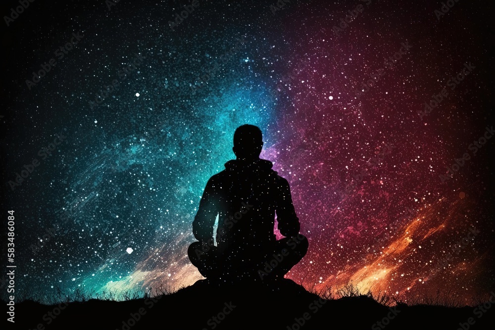 Person meditating on a small spacecraft, as it journeys through the depths of space. The astronaut's mind is calm and focused. Generated by AI Person meditating on a small spacecraft, as it journeys through the depths of space. The astronaut's mind is calm and focused. Generated by AI