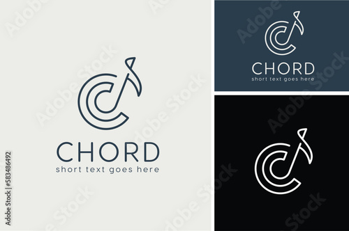 Initial Letter C Music Notes with Line Art Style for Chord Choir Concert or Song Sing Musical Symphony Sheet logo design