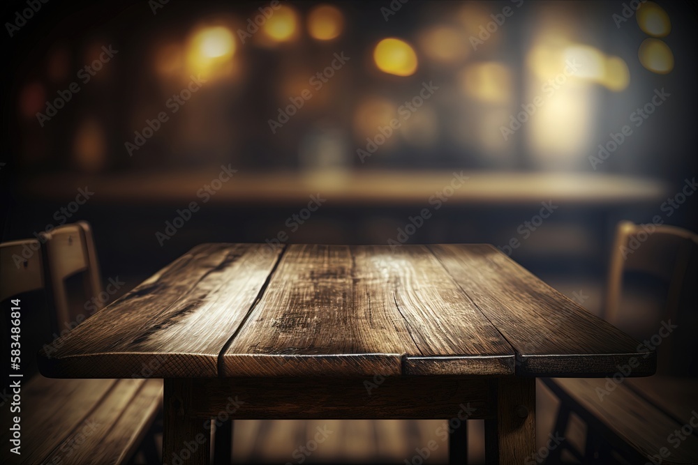 A sturdy and rustic wooden picnic table, with a weathered finish and robust construction. Generated by AI A sturdy and rustic wooden picnic table, with a weathered finish and robust construction. Generated by AI