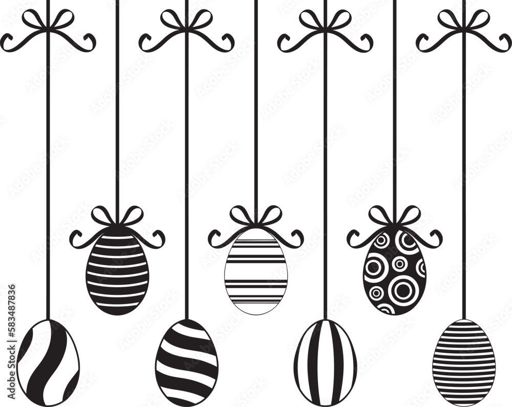 Naklejka premium Set of different hanging Easter egg decorations isolated on white