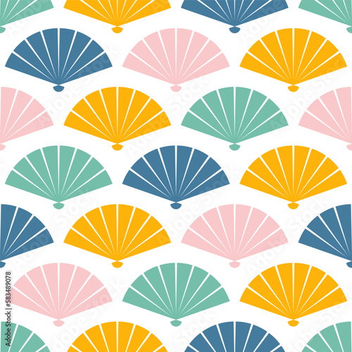 Seamless pattern with colorful japanese fans