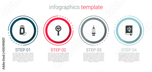 Set Sedative pills, Broken heart or divorce, Addiction to the drug and Psychology book, Psi. Business infographic template. Vector