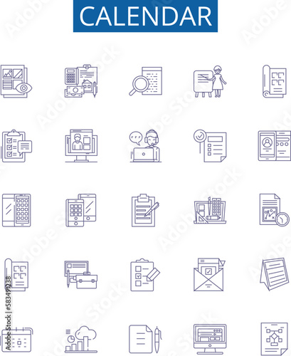 Calendar line icons signs set. Design collection of Calendar, Dates, Schedule, Planner, Tracking, Scheduling, Timetable, Agenda outline concept vector illustrations photo