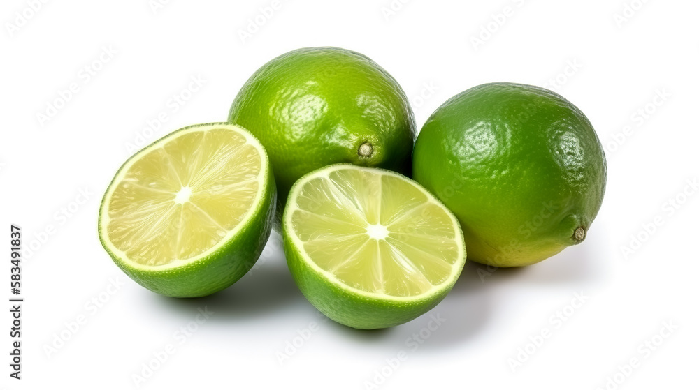limes. Fresh vegetables isolated on white background. Healthy food concept. Generative AI