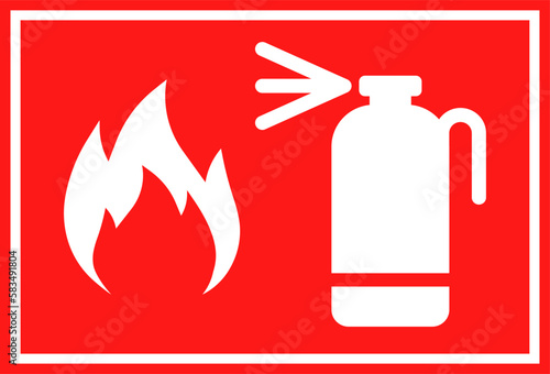 Fire extinguisher. Flat, red, fire extinguisher sign, fire. Vector icon