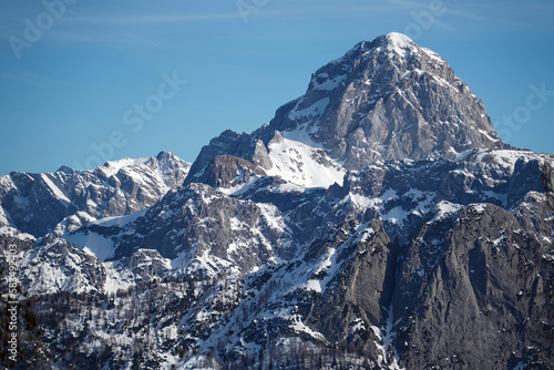 Panoramic view of mountains on the top of Monte Lussari in Tarvisio. Julian Alps  Italy.